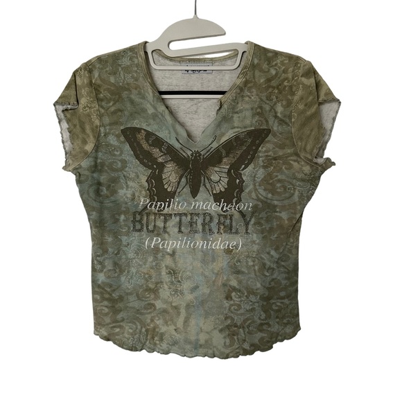 Self Esteem Tops - Juniors Self Esteem Y2k Goth Grunge Butterfly Crop Graphic Tee‎ Small